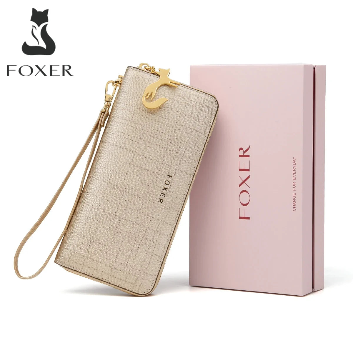 Women's Long Genuine Saffiano Leather Wallet with Zip and Detachable Wrist Strap Image