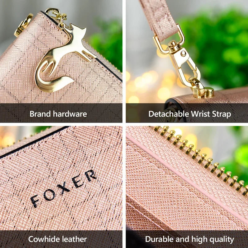 Women's Long Genuine Saffiano Leather Wallet with Zip and Detachable Wrist Strap Image