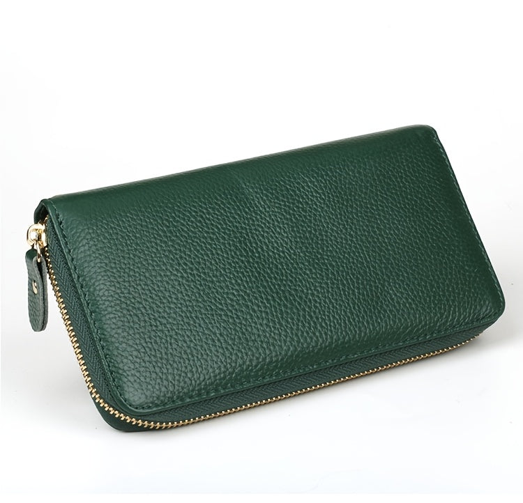 Women's Long Soft Leather Wallet Green, 8 Card Slots