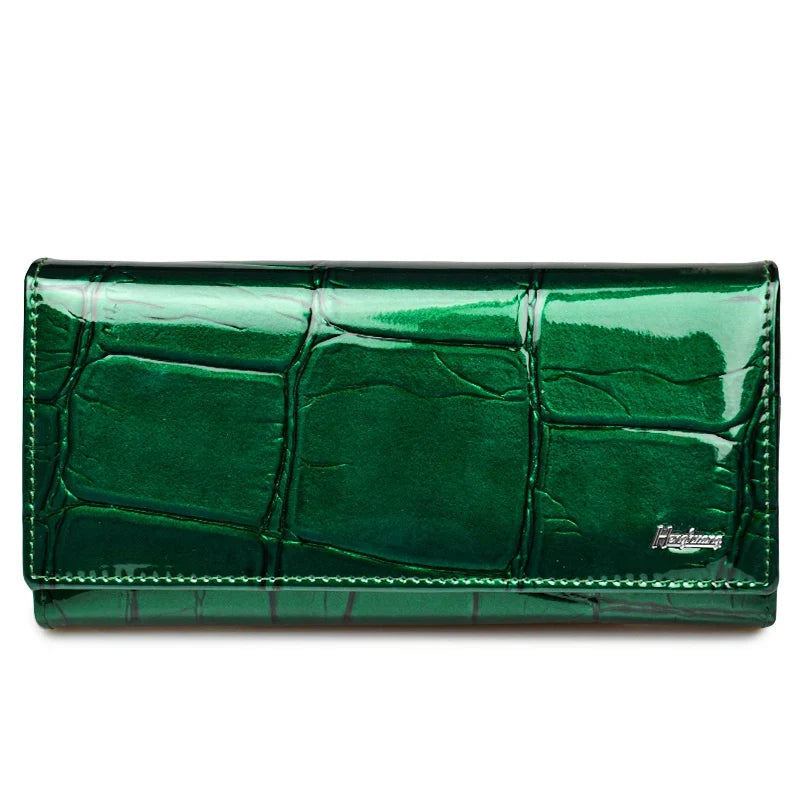 Genuine Leather Long Wallet with Crocodile Effect for Women