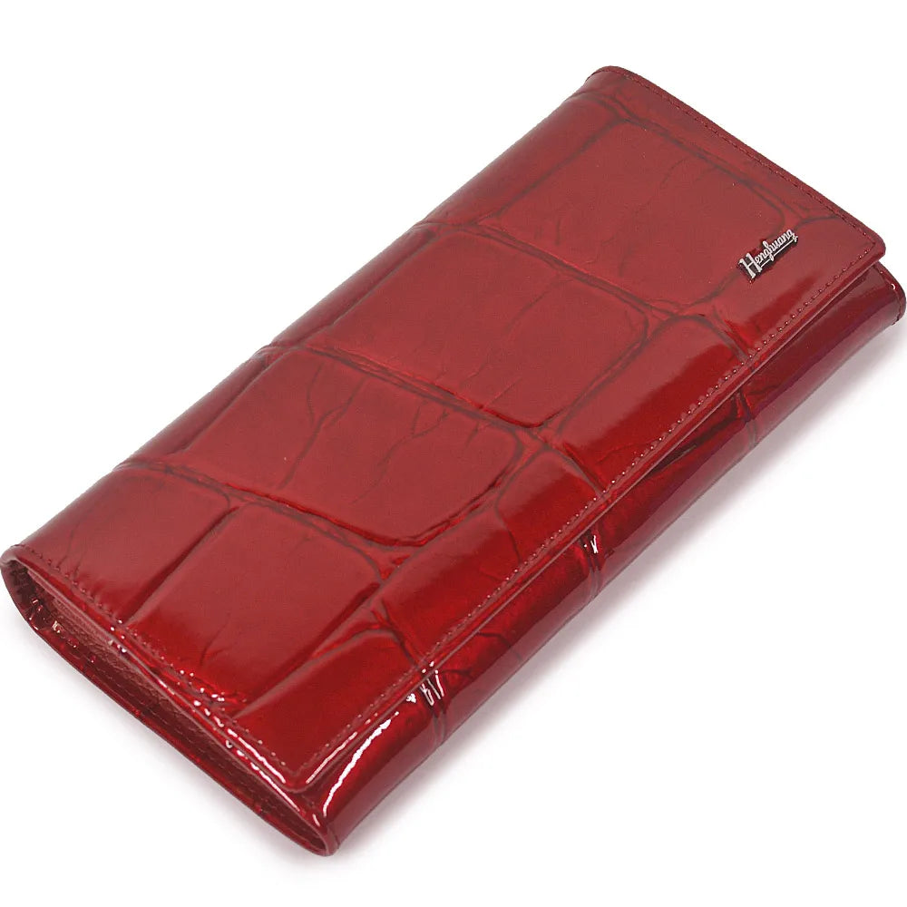 Genuine Leather Long Wallet with Crocodile Effect for Women