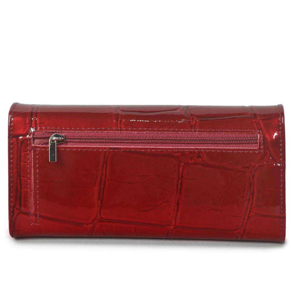 Genuine Leather Long Wallet with Crocodile Effect for Women