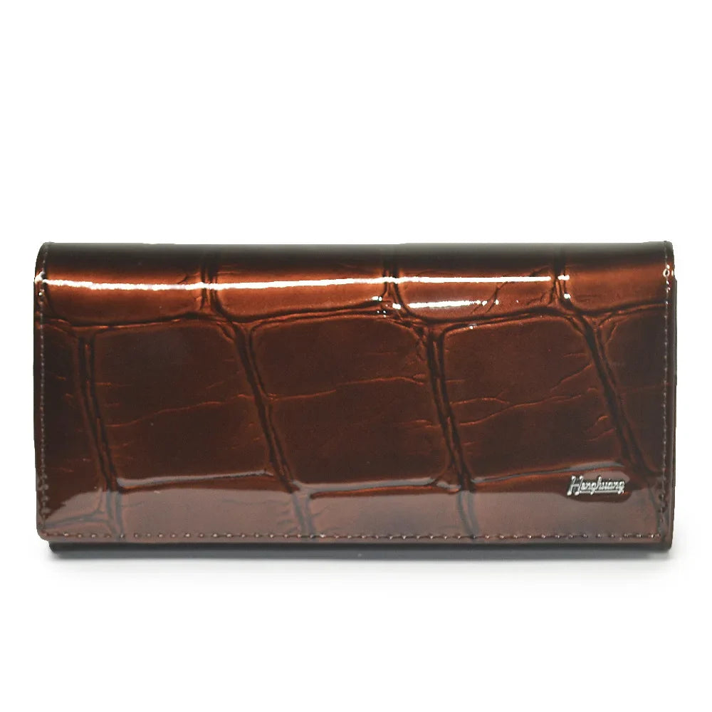 Genuine Leather Long Wallet with Crocodile Effect for Women