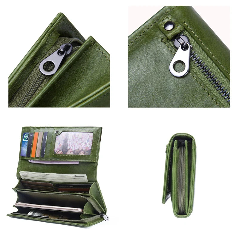 Women's Long Genuine Leather Wallet with Zip and Phone Compartment Image