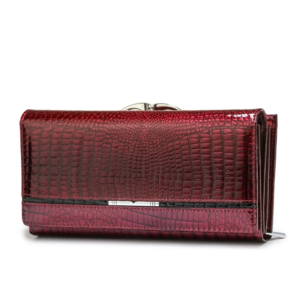 Long Cowhide Leather Alligator Effect Wallet for Women