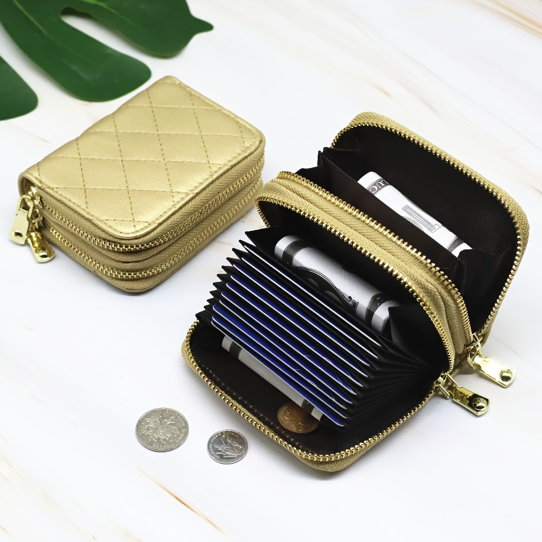 Quilted Gold Women's Wallet, Accordion for Ten Cards