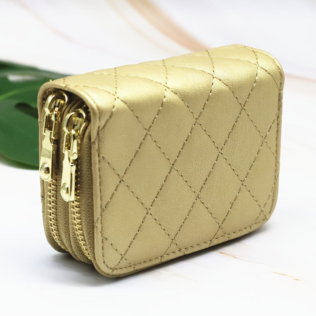 Quilted Gold Women's Wallet, Accordion for Ten Cards