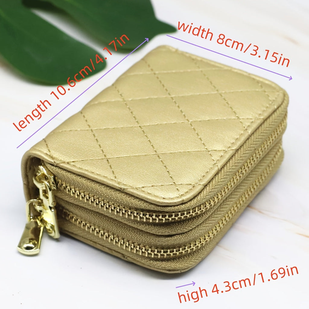Quilted Gold Women's Wallet, Accordion for Ten Cards