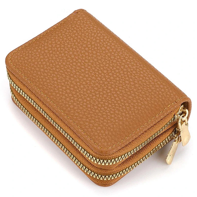 Compact Women's Wallet with Double Zipper and Large Card Capacity