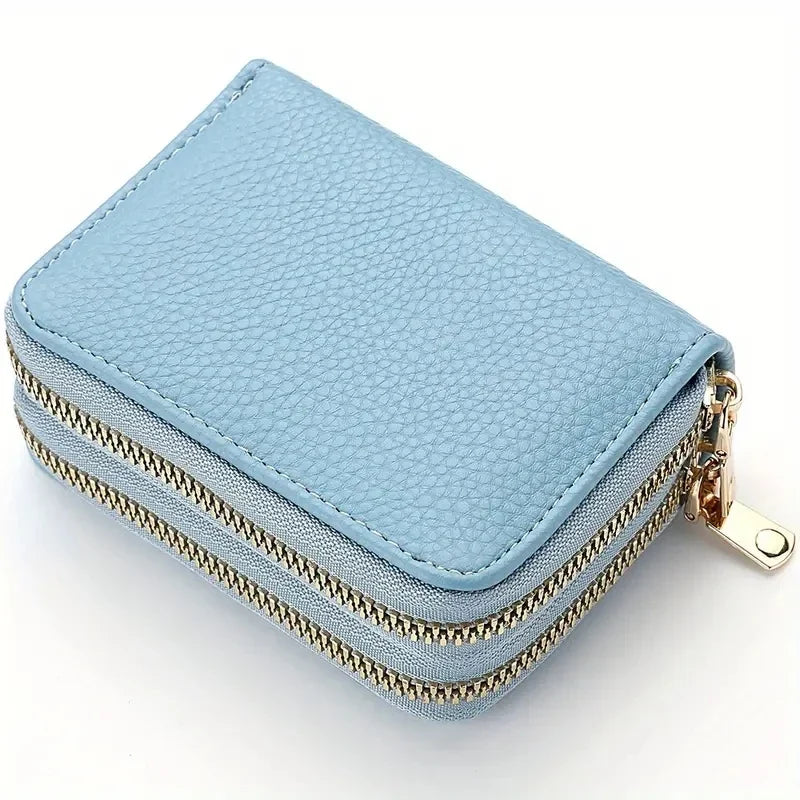 Compact Women's Wallet with Double Zipper and Large Card Capacity