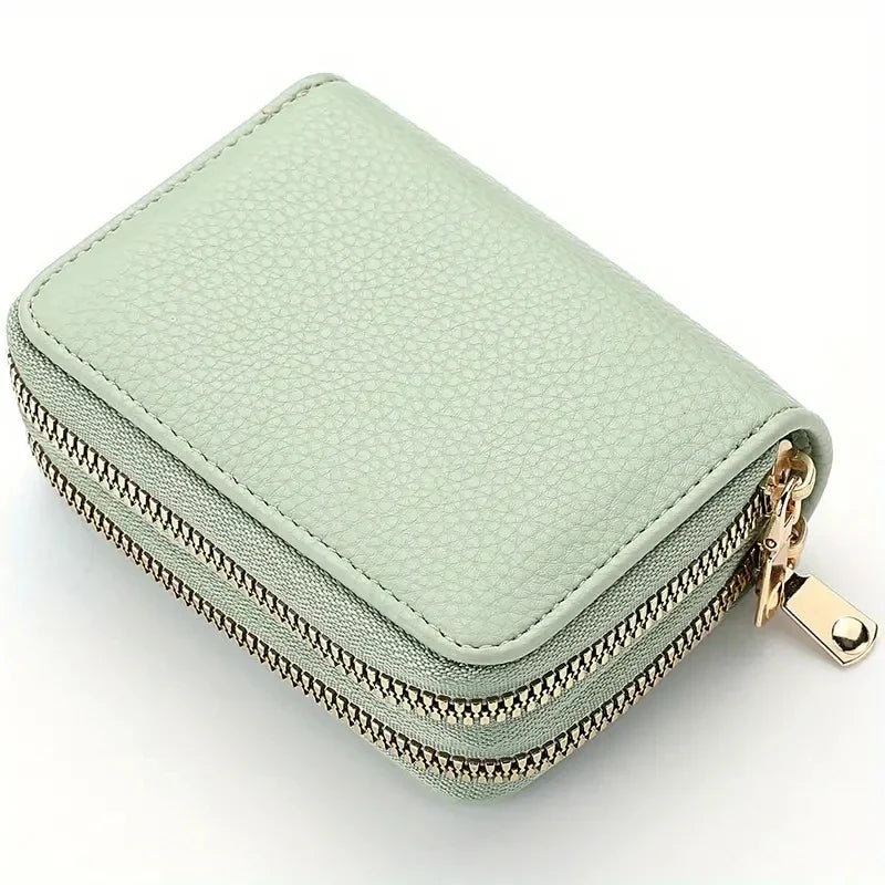 Compact Women's Wallet with Double Zipper and Large Card Capacity