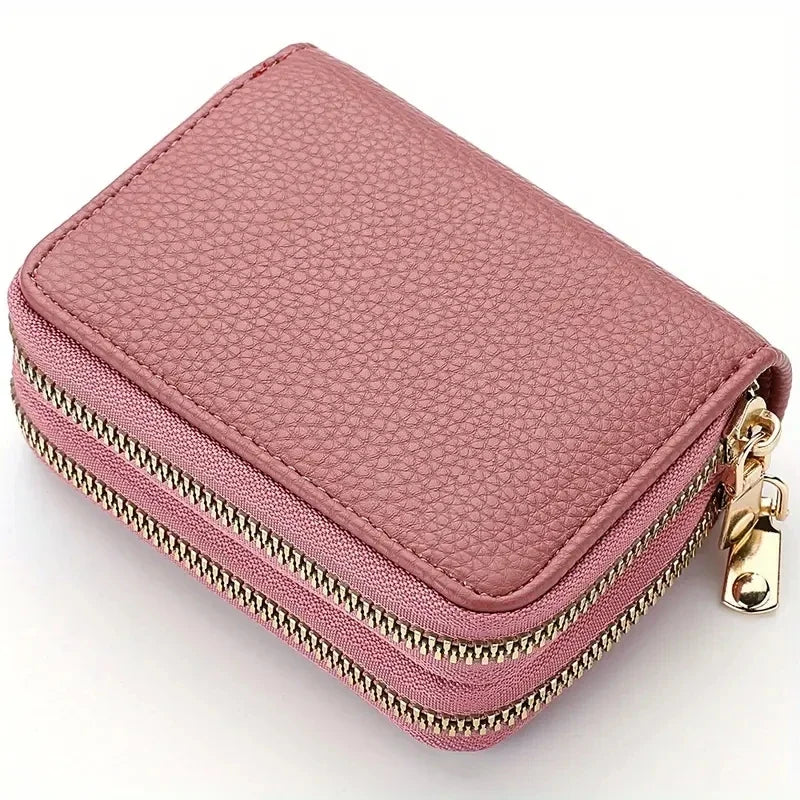 Compact Women's Wallet with Double Zipper and Large Card Capacity