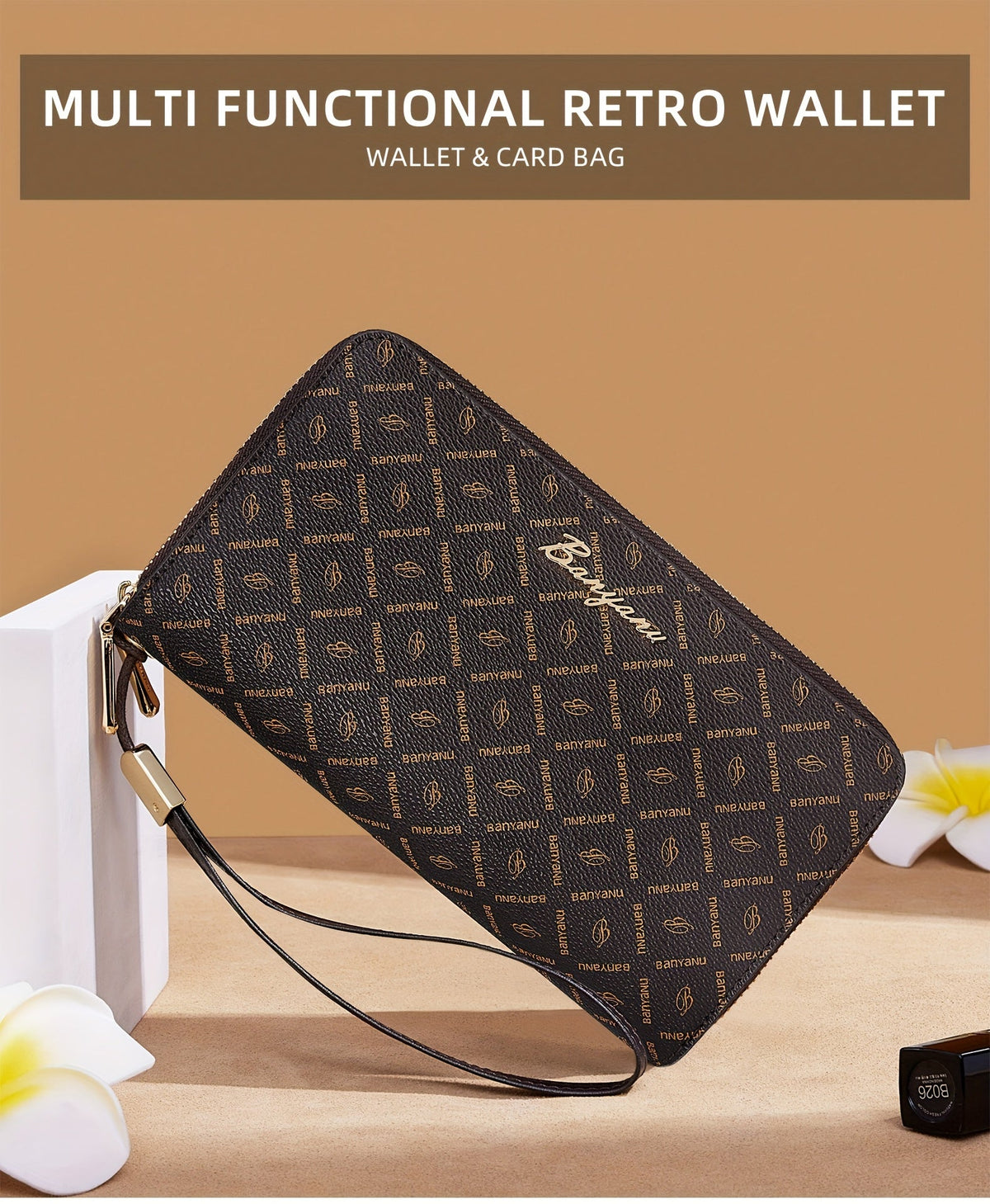 Brown Double Zip Women's Wallet, Lining of Choice