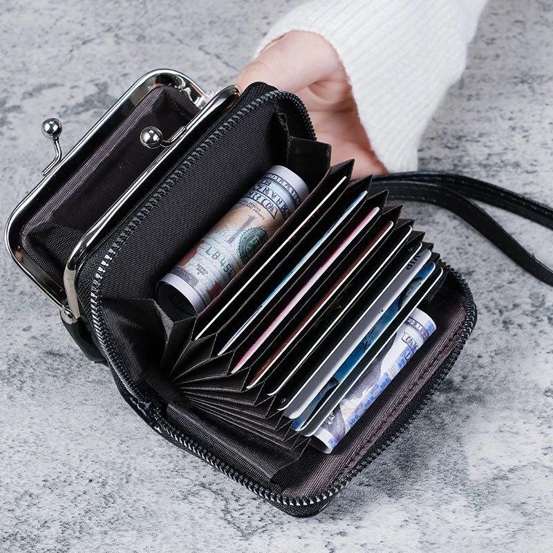 Women's Wallet with Wrist Strap and Retro Clasp - Large Capacity Image