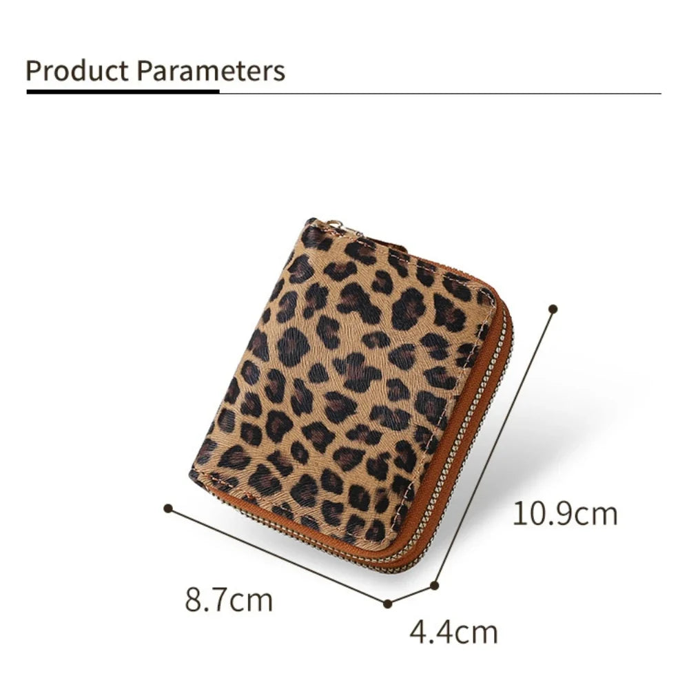 Compact Women's Leopard Print PU Leather Wallet with Double Zip and Large Capacity Image