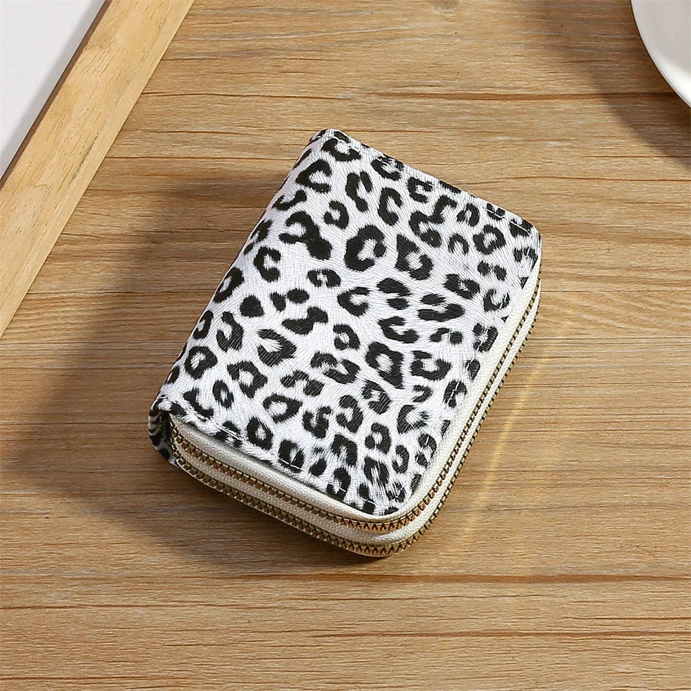 Compact Women's Leopard Print PU Leather Wallet with Double Zip and Large Capacity