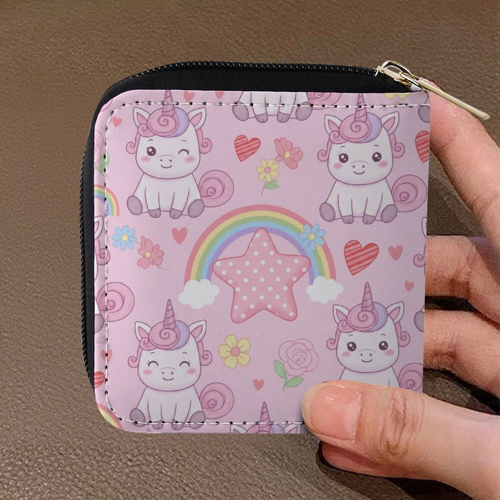 Pastel Pink Unicorn Women's Wallet, Square Zippered 10 cm