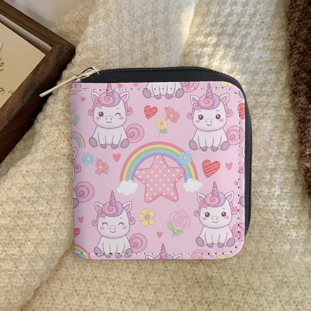 Pastel Pink Unicorn Women's Wallet, Square Zippered 10 cm