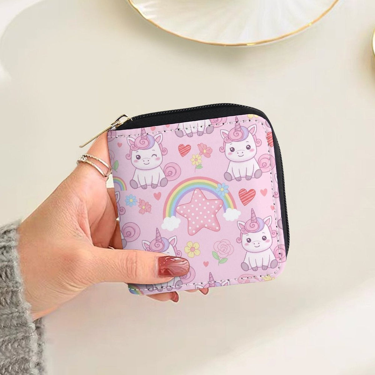 Pastel Pink Unicorn Women's Wallet, Square Zippered 10 cm Image