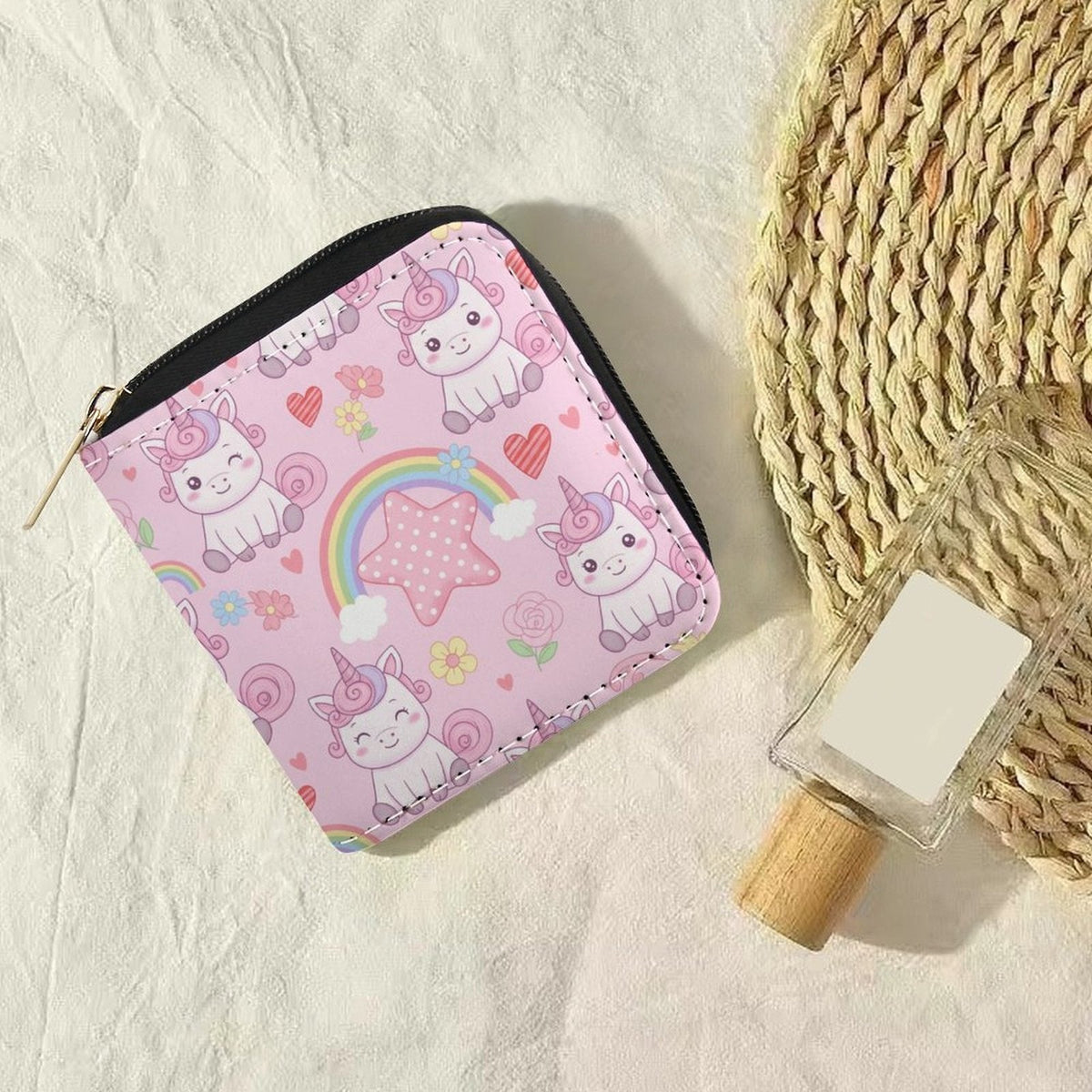 Pastel Pink Unicorn Women's Wallet, Square Zippered 10 cm