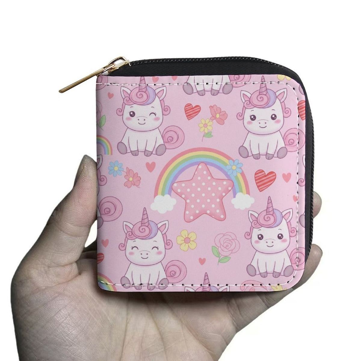 Pastel Pink Unicorn Women's Wallet, Square Zippered 10 cm