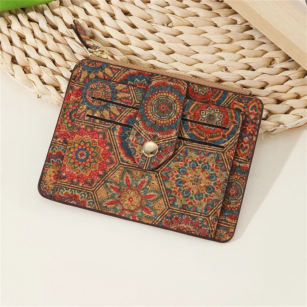 Elegant compact zippered multi-compartment cork wallet