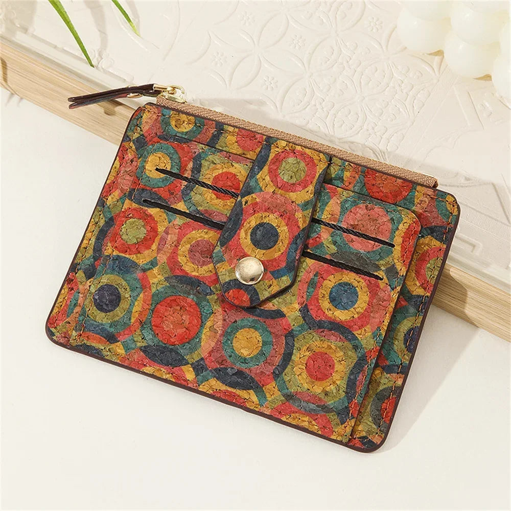 Elegant compact zippered multi-compartment cork wallet