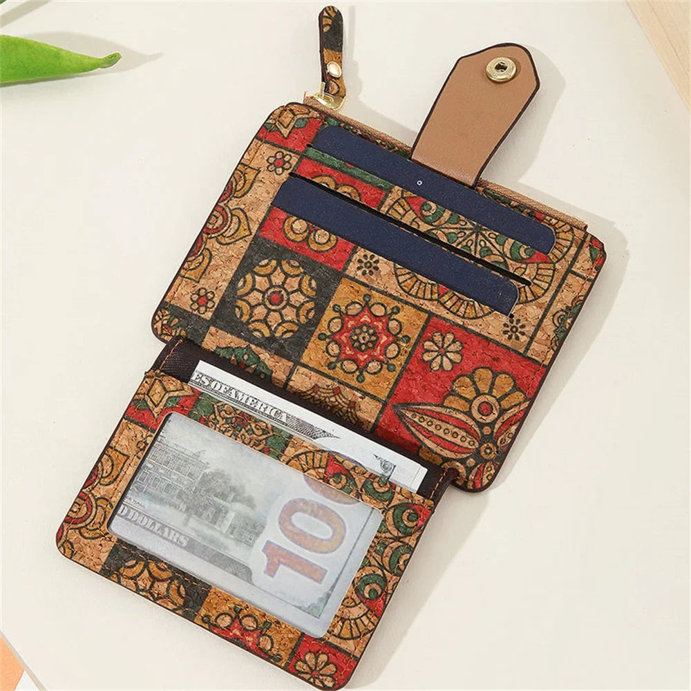Elegant compact zippered multi-compartment cork wallet Image