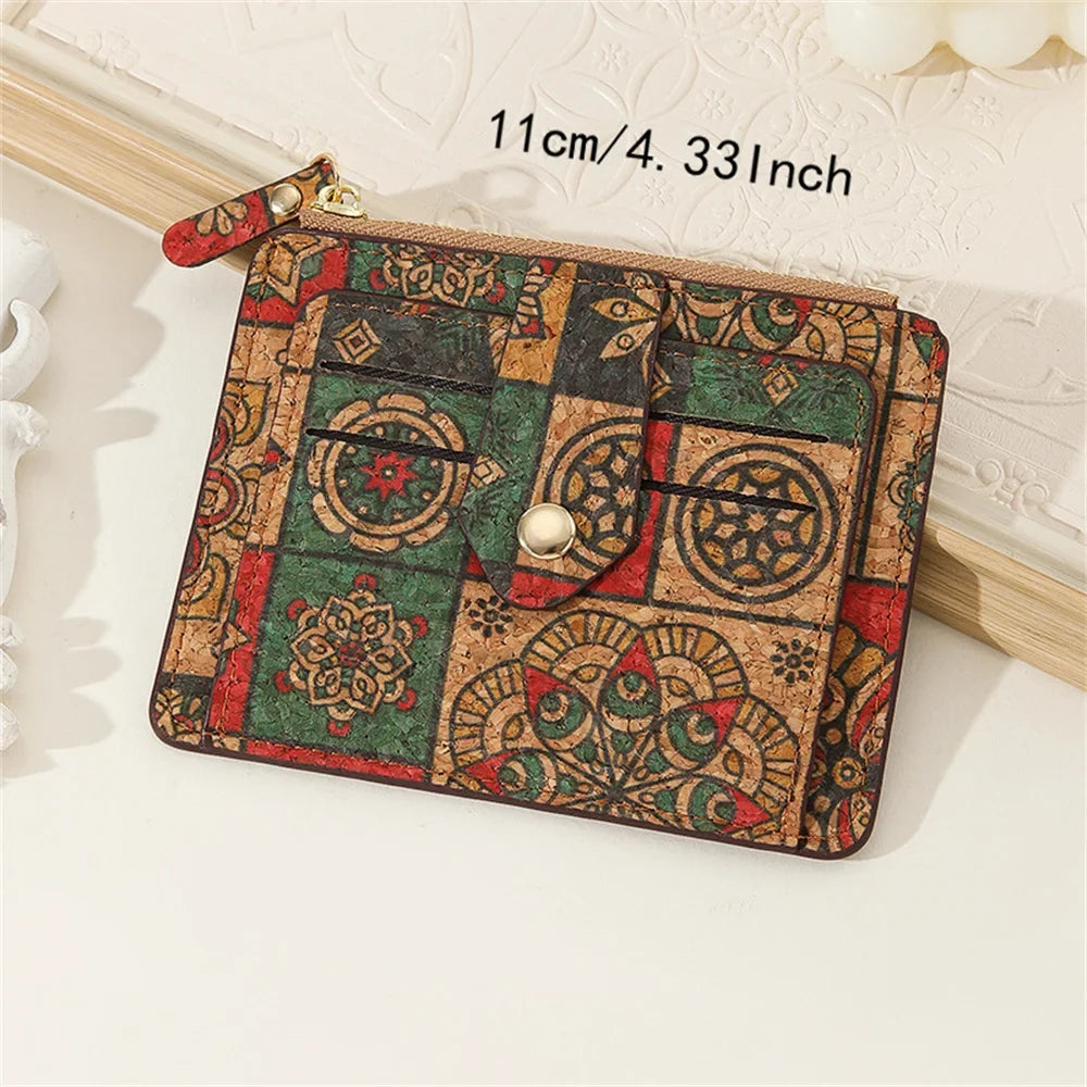 Elegant compact zippered multi-compartment cork wallet
