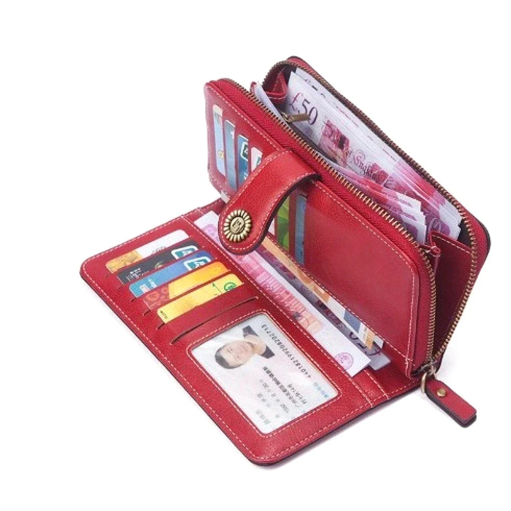 Long Anti-Theft PU Leather Wallet with Zipper and Wrist Strap for Women Image