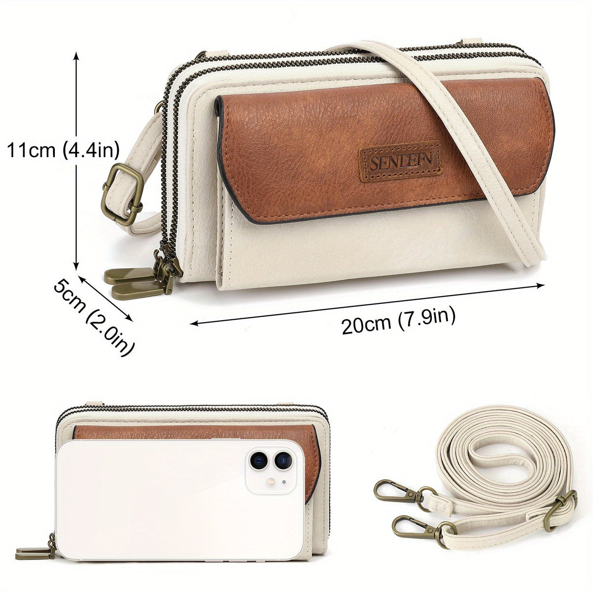 Women's Long Wallet with Shoulder Strap, 8 Card Slots
