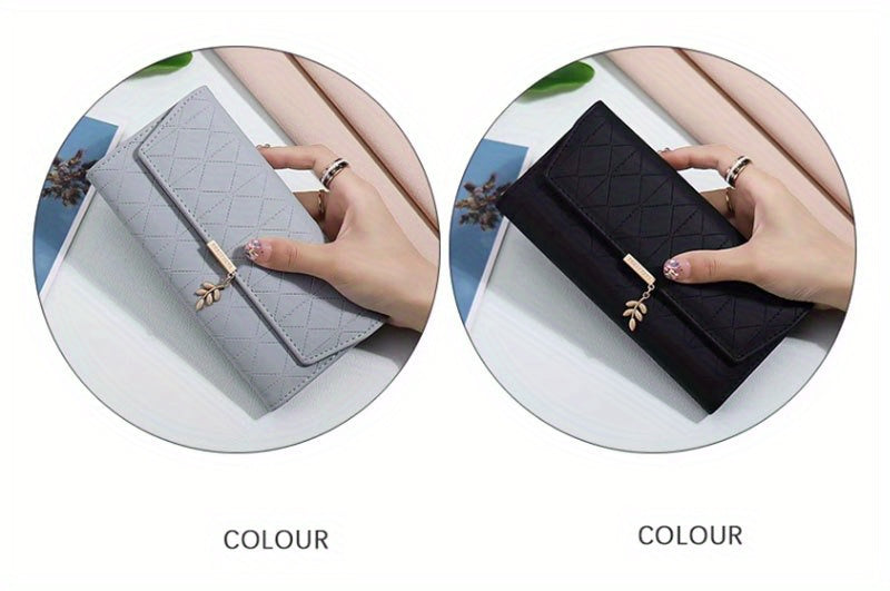 Long women's wallet in beige with diamond stitching and flap