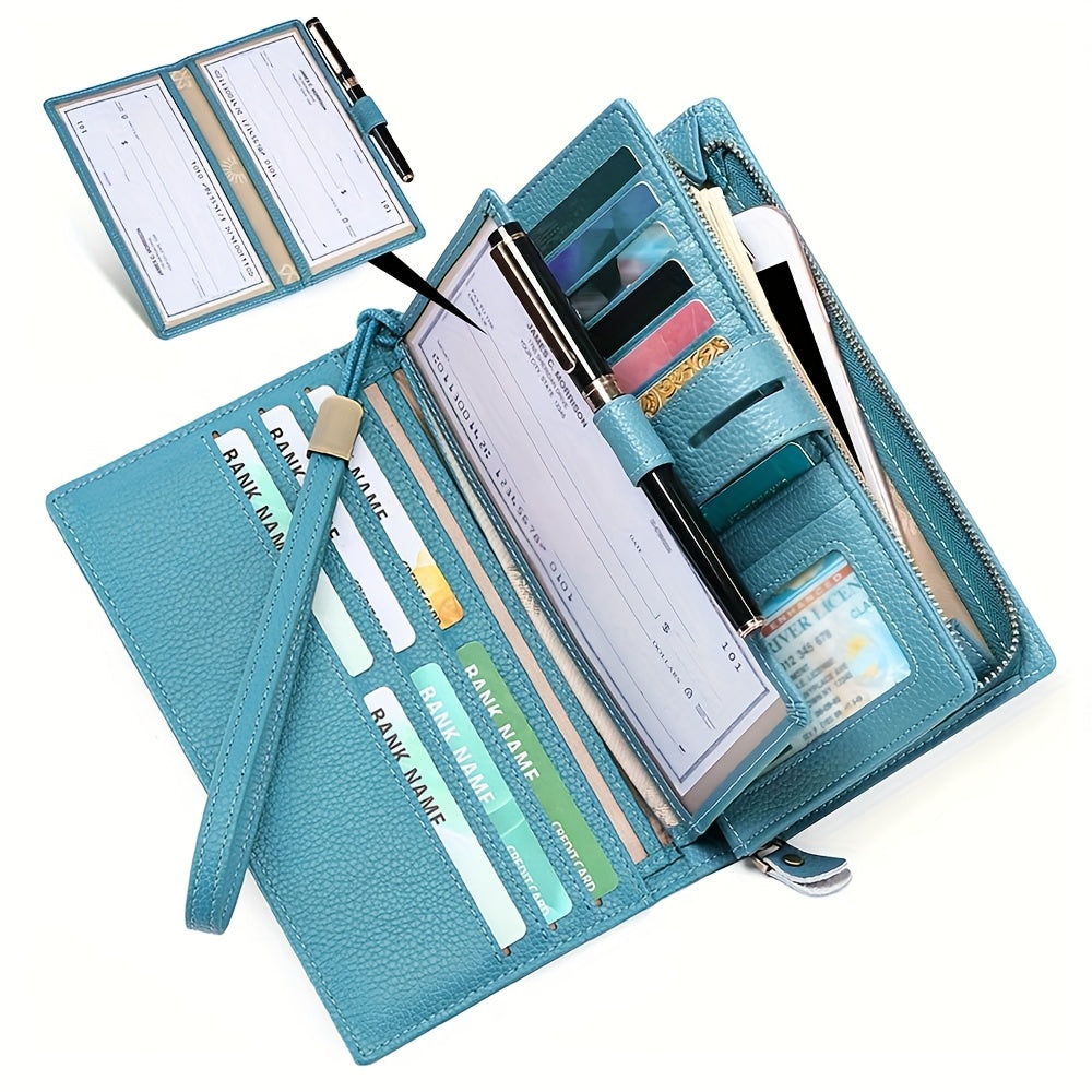 Women's Long Wallet with Removable Checkbook and Phone Pocket