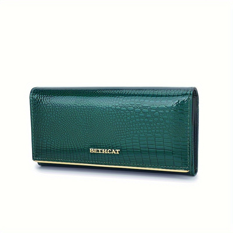 Long women's wallet, five bill pockets, patent croc Image