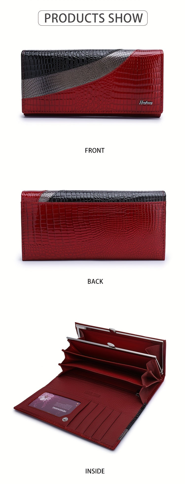 Long Crocodile Print Women's Wallet with Four Bill Compartments