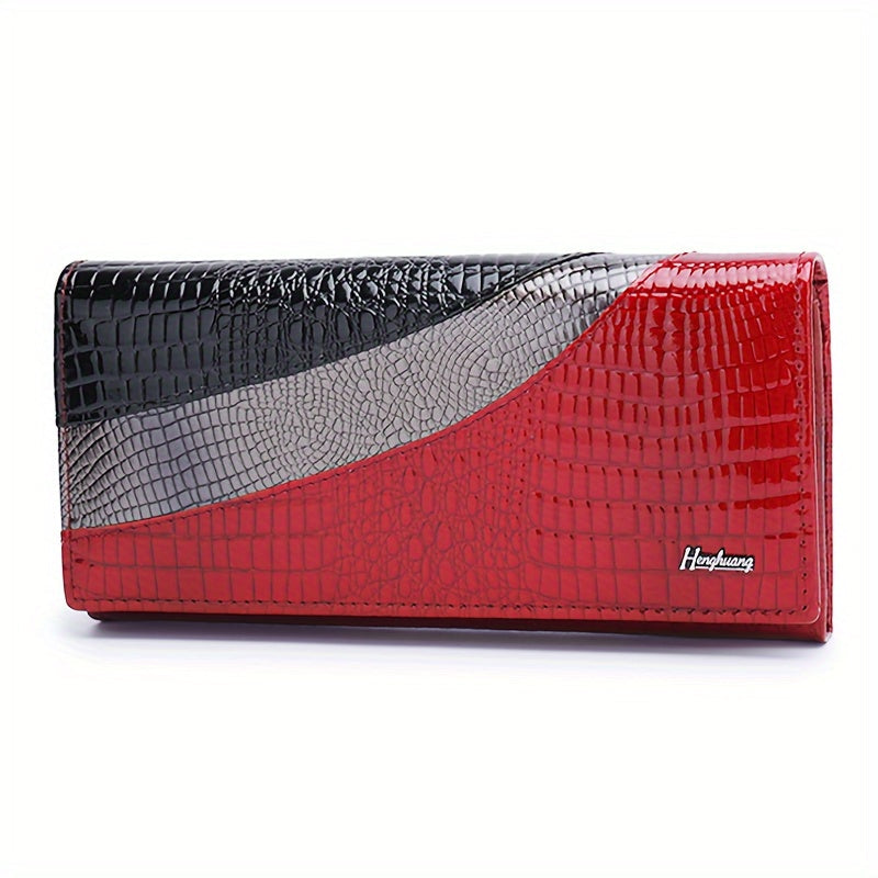 Long Crocodile Print Women's Wallet with Four Bill Compartments