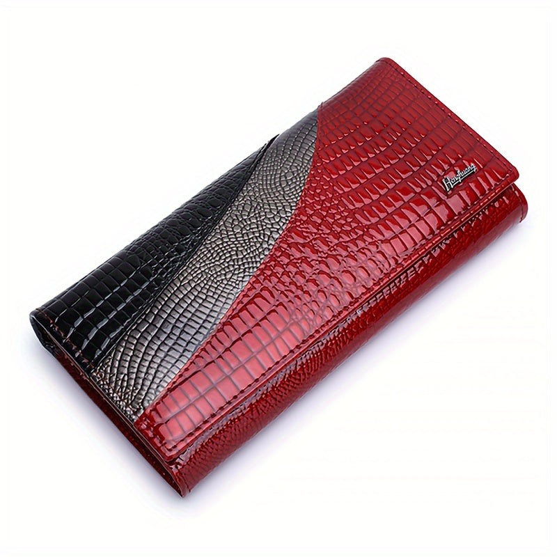 Long Crocodile Print Women's Wallet with Four Bill Compartments