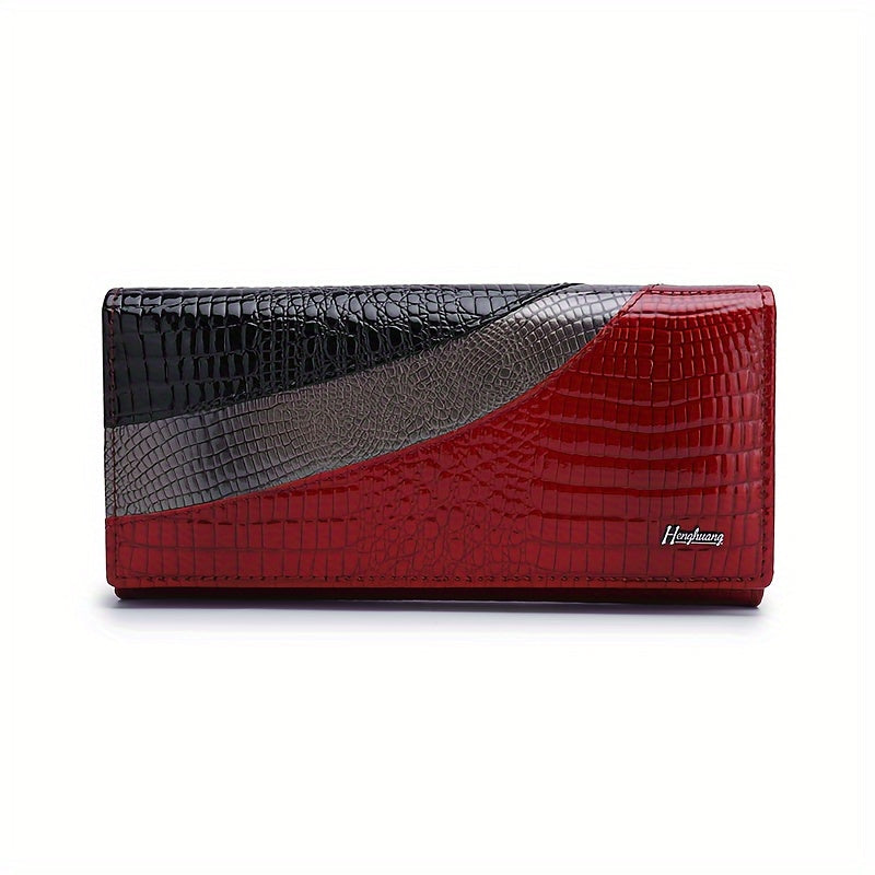 Long Crocodile Print Women's Wallet with Four Bill Compartments Image