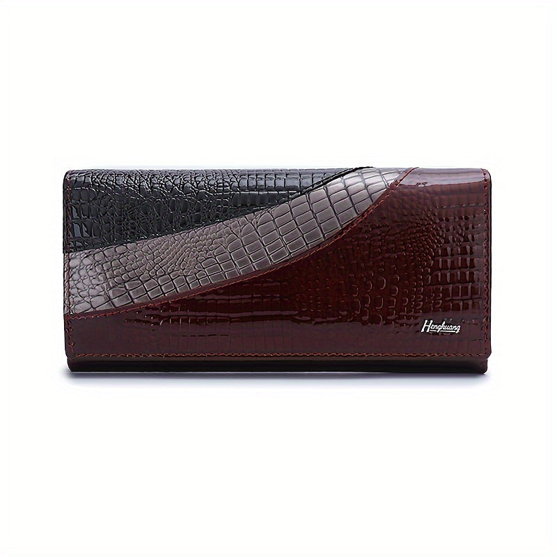 Long Crocodile Print Women's Wallet with Four Bill Compartments Image