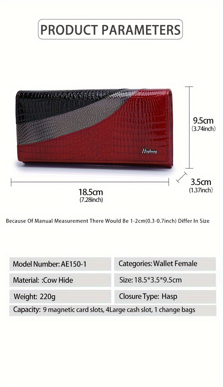 Long Crocodile Print Women's Wallet with Four Bill Compartments