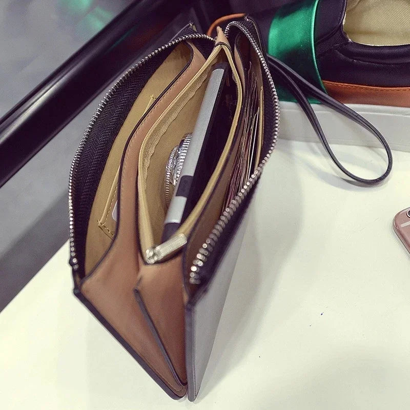 Vintage PU Leather Long Wallet for Women with Zip and Wrist Strap Image