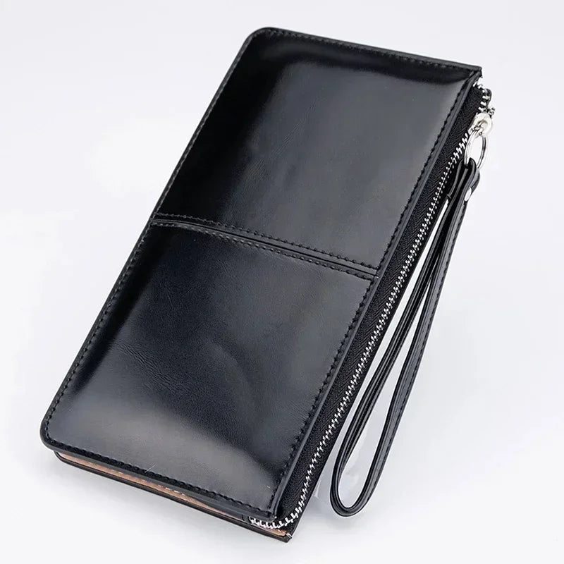 Vintage PU Leather Long Wallet for Women with Zip and Wrist Strap
