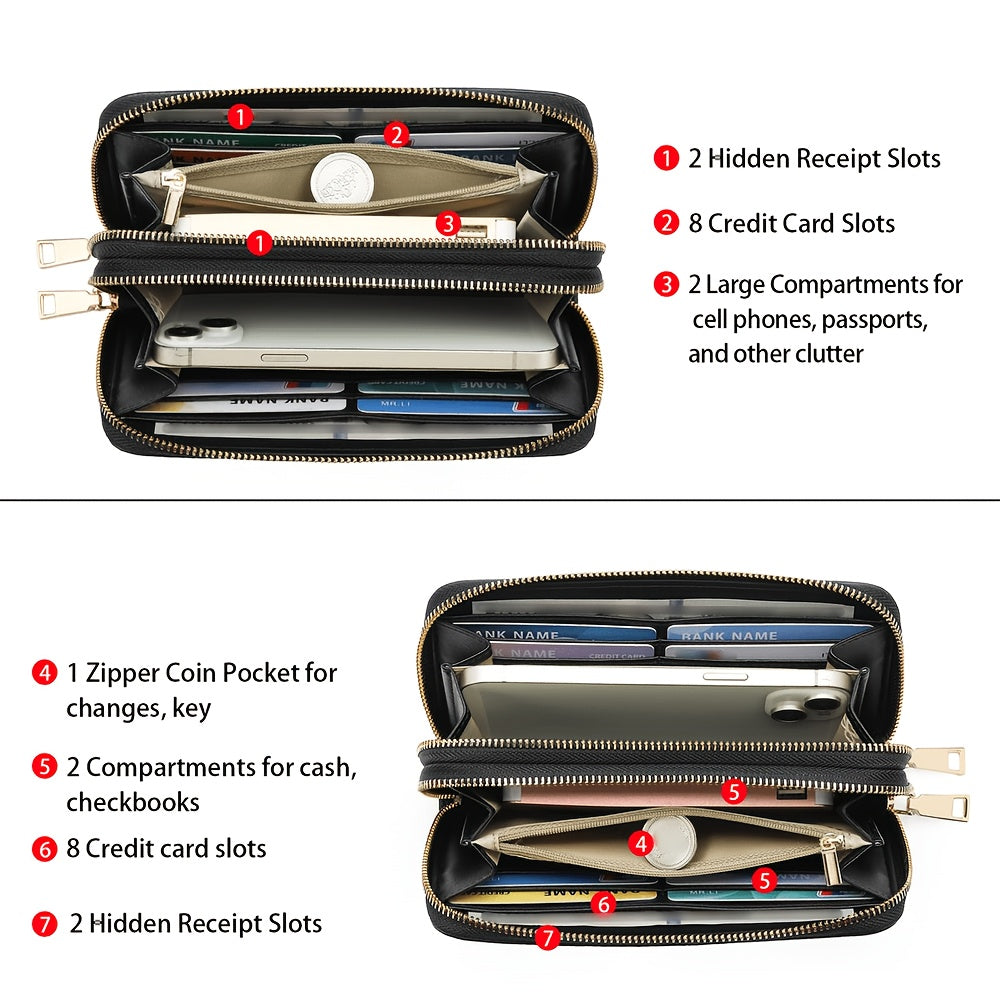 Women's Long Genuine Leather Wallet 16 Cards Anti-RFID