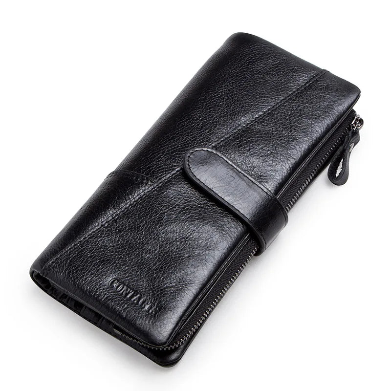 Genuine Cowhide Leather Long Wallet with Phone Compartment for Women