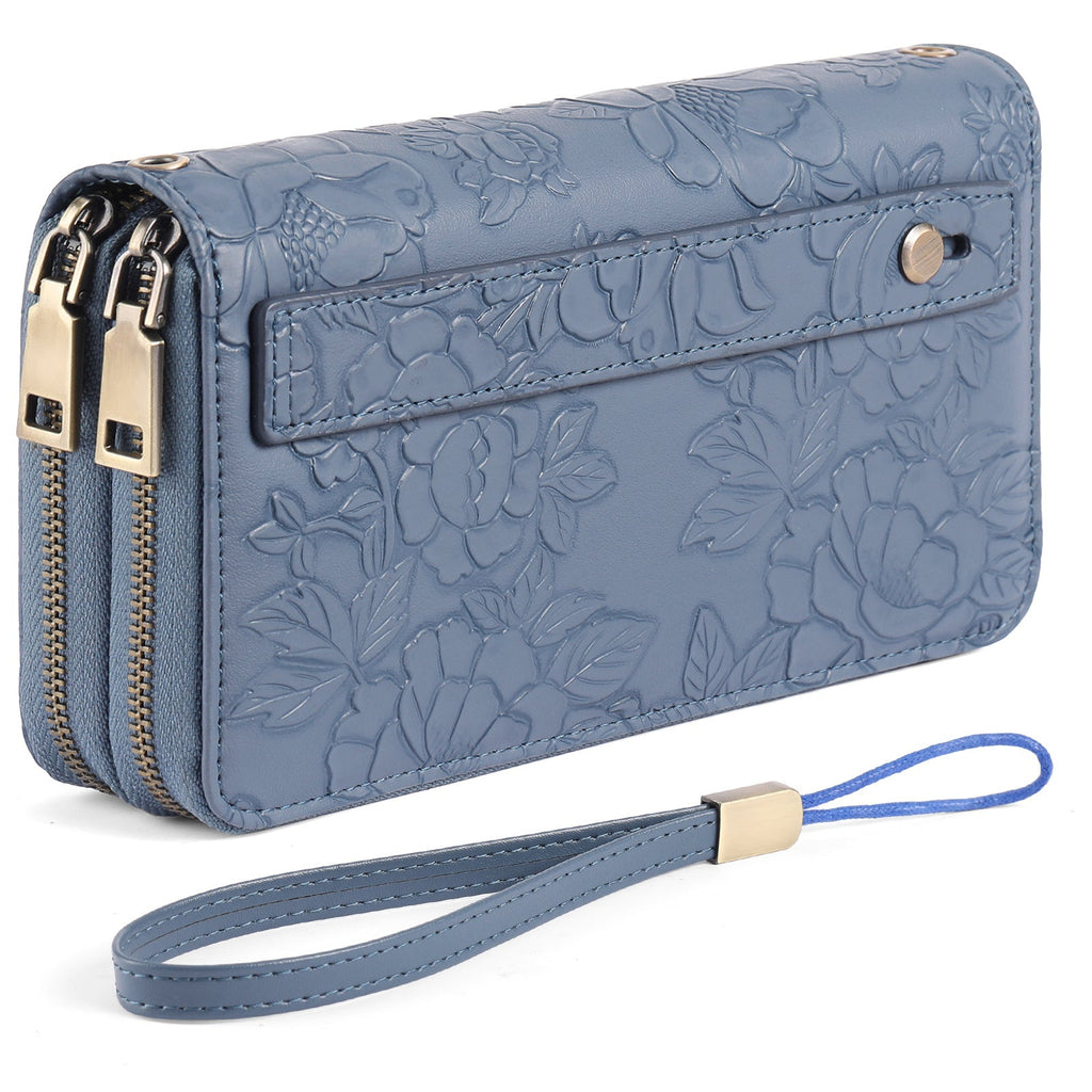 Women's Long Wallet with Double Zipper and Wrist Strap