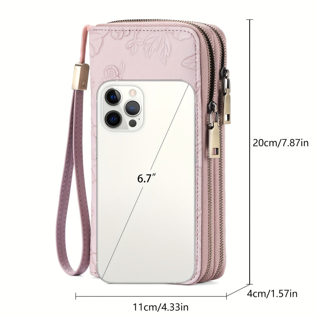 Women's Long Wallet with Double Zipper and Wrist Strap