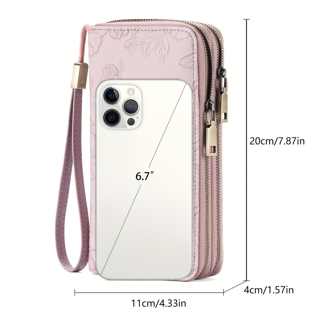 Women's Long Wallet with Double Zipper and Wrist Strap