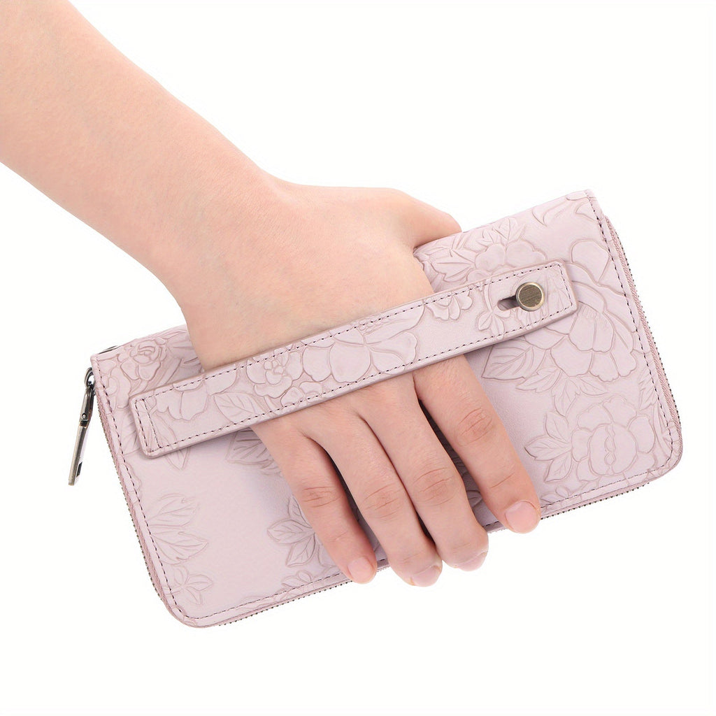 Women's Long Wallet with Double Zipper and Wrist Strap