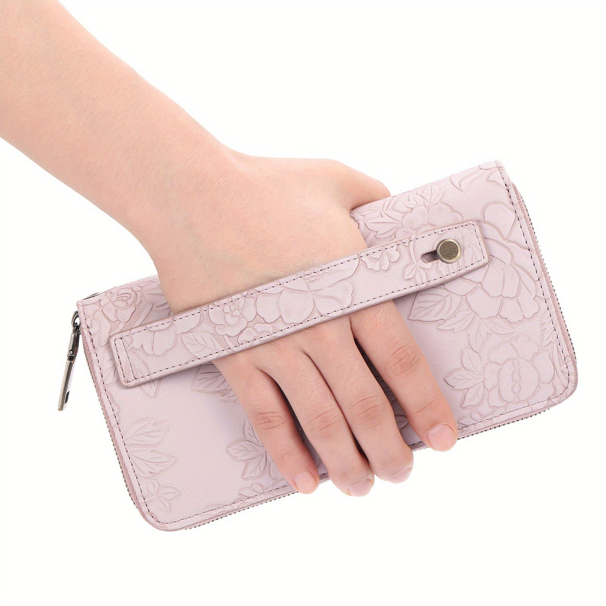 Women's Long Wallet with Double Zipper and Wrist Strap