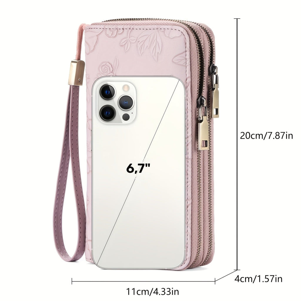 Women's Long Wallet with Double Zipper and Wrist Strap